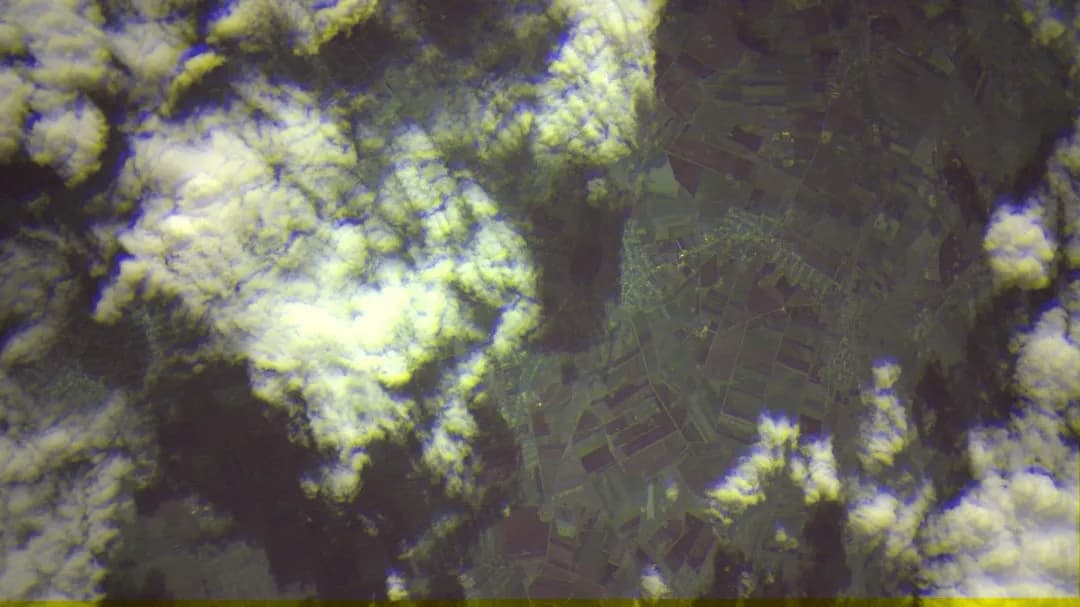 False-color analysis image highlighting land cover changes, insurance risk areas, and environmental conditions